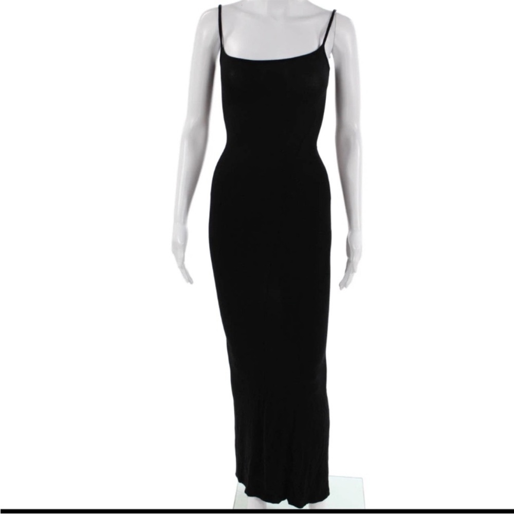 Skims ribbed stretchy XXS onyx black square neck maxi dress ASO Kim Kardashian - Picture 6 of 10